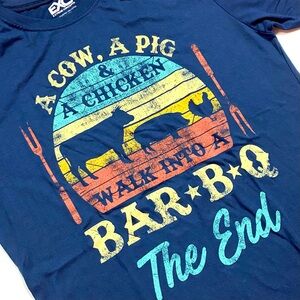 👚TEE-rrific EUC EXTREME COW PIG CHICKEN WALK IN BAR BBQ THE END JOKE TEE LARGE